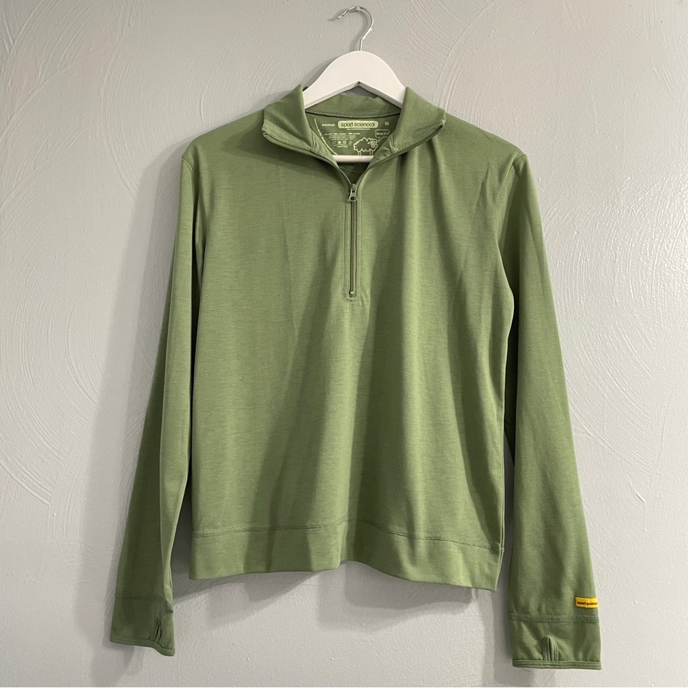 Sport Science wool 2.0 base-layer top pullover half zip green outdoor thumbholes - Picture 2 of 9